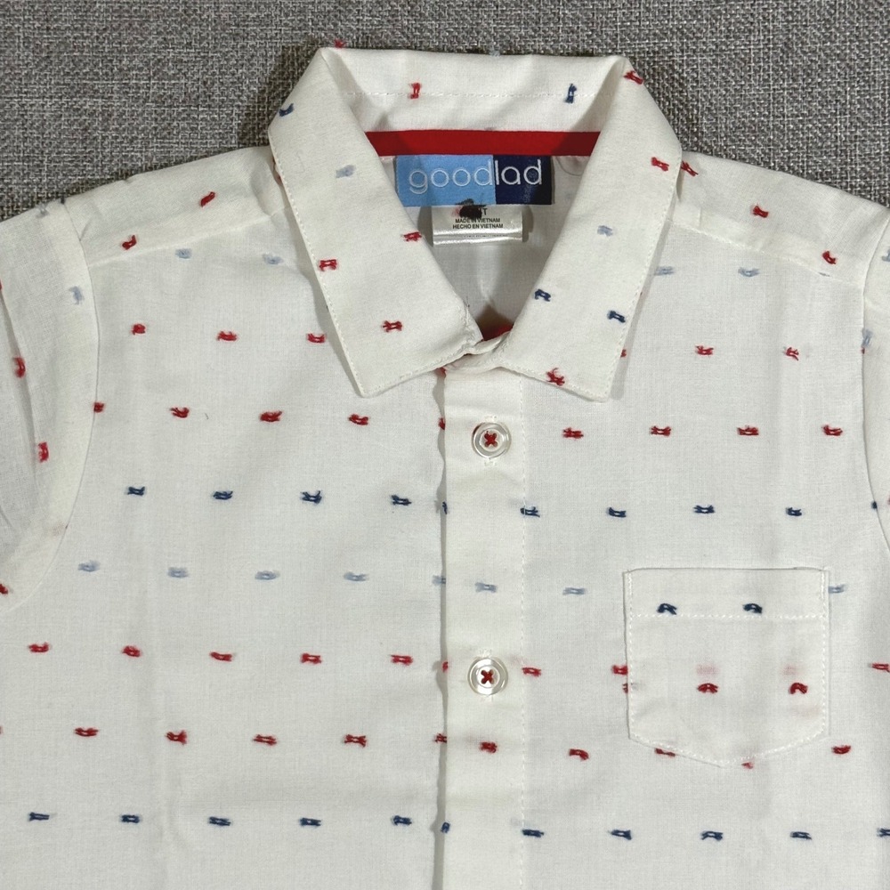 Good Lad Button Down Shirt Boys 4T White Red Blue Dash Preppy Nautical Summer